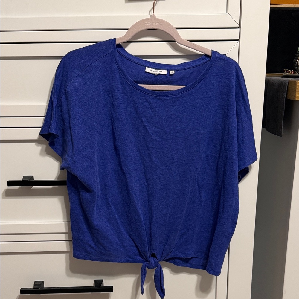 Chico's Cobalt Blue Tie-Front Short Sleeve Top